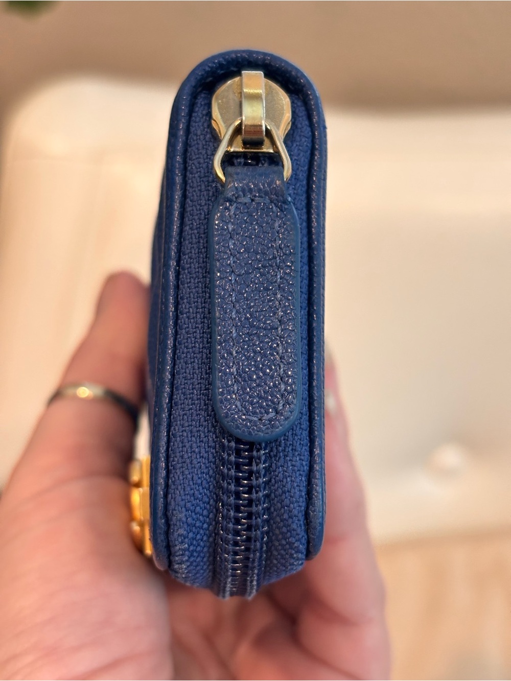 CHANEL Boy Blue Caviar Quilted Leather Zip Around Coin Purse Wallet W/ Box - Picture 7 of 16